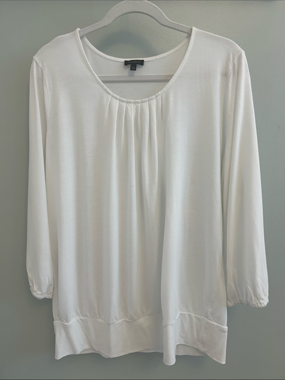 Talbots White Women's Scoop Neck Three Quarter Sleeve Top